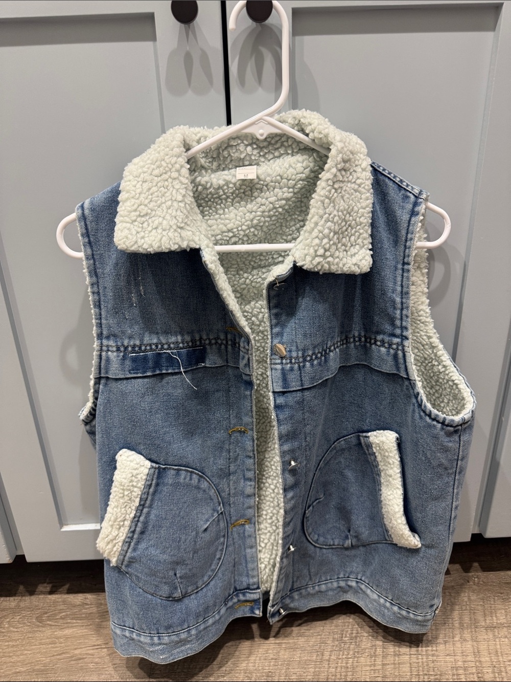 Womens Sherpa-Lined Denim Vest - Light Blue
